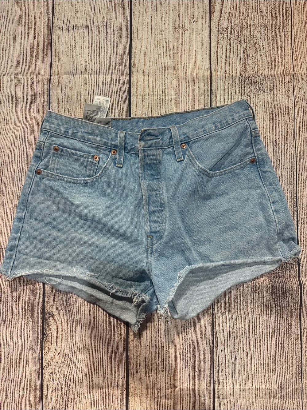 Levi's Light Blue Frayed Hem Denim Shorts
